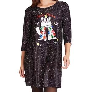 DRESS WORKS Woman’s Large Holiday Print Swing Dress.  “Meowy Christmas ”